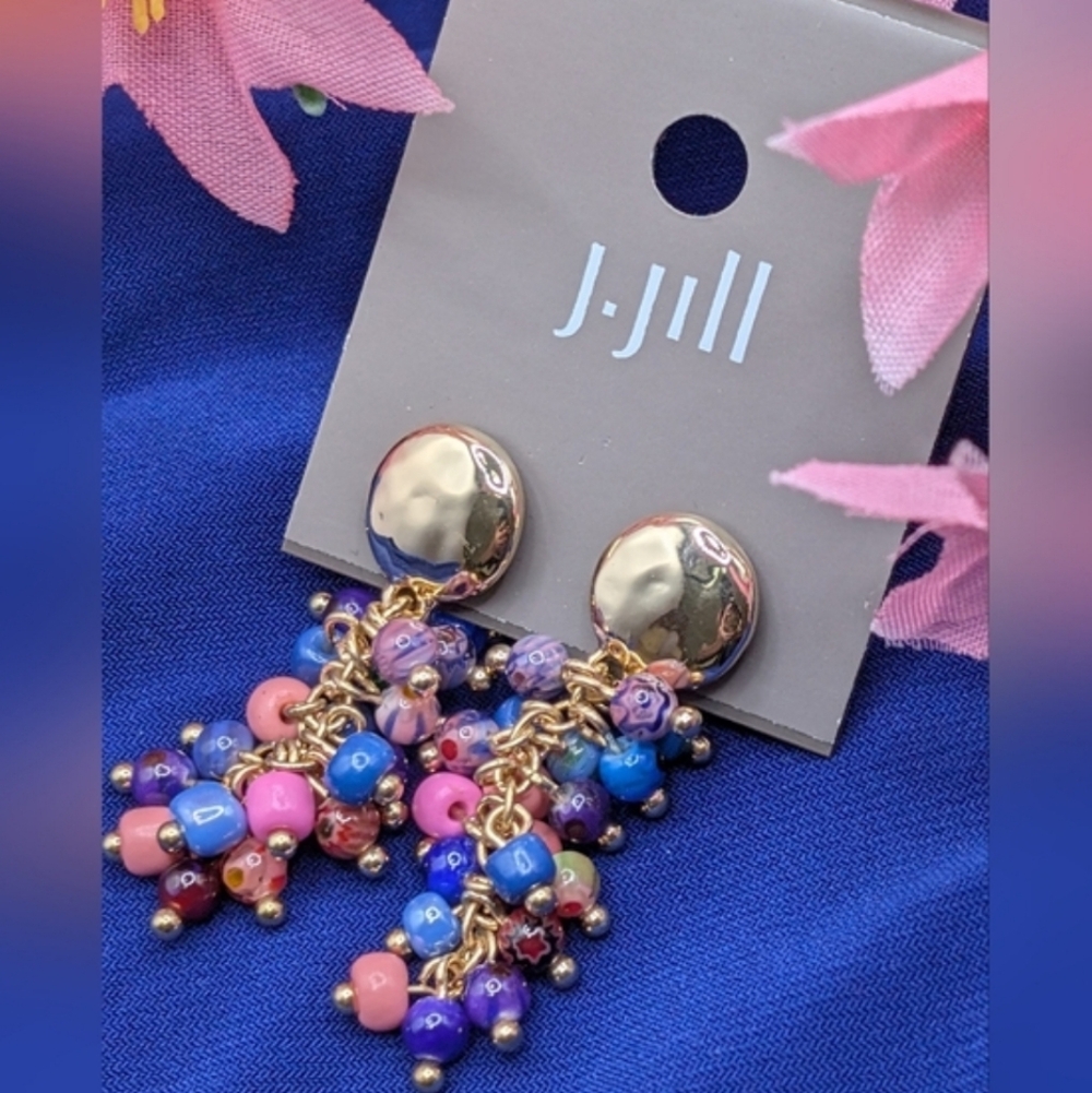 J. Jill Goldtone Earrings with Vibrant Multicolored Beads NWT